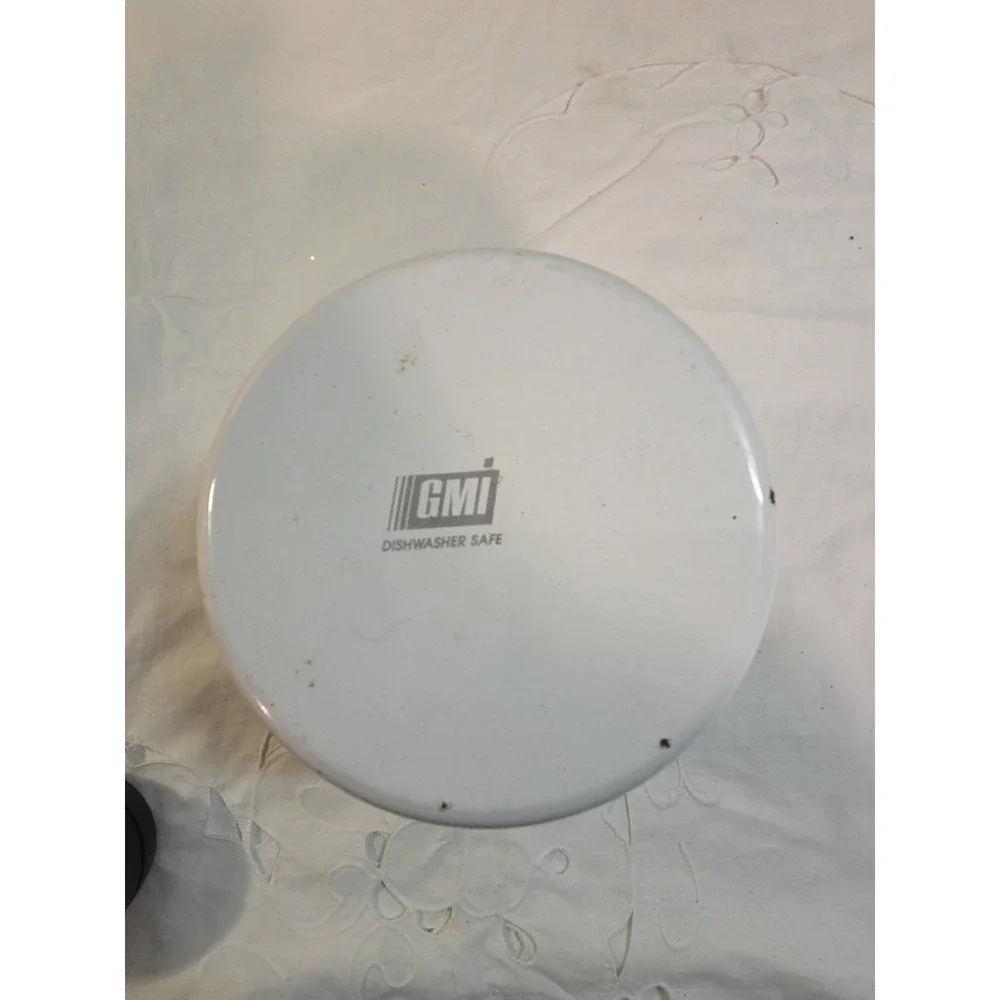 Vintage White Enamel Canister By GMI With Colirful Fruit Motif